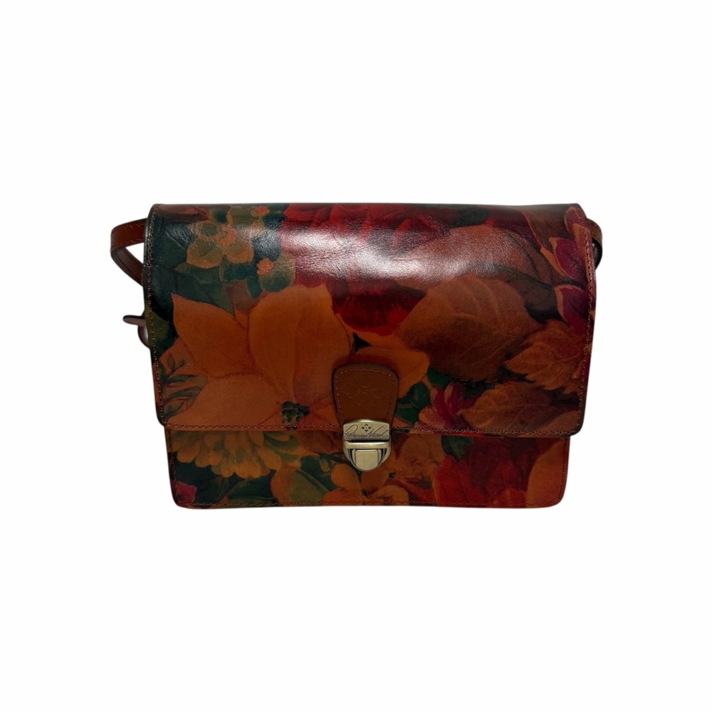 Patricia Nash Tan/Multi Floral Leather Crossbody Handbag